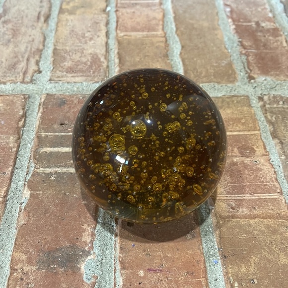 Art Glass Amber Bubbles Round Heavy Paperweight - Picture 2 of 4